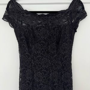 Elegant Slimming high low Black lace Formal Evening Dress With Off Shoulder Neck